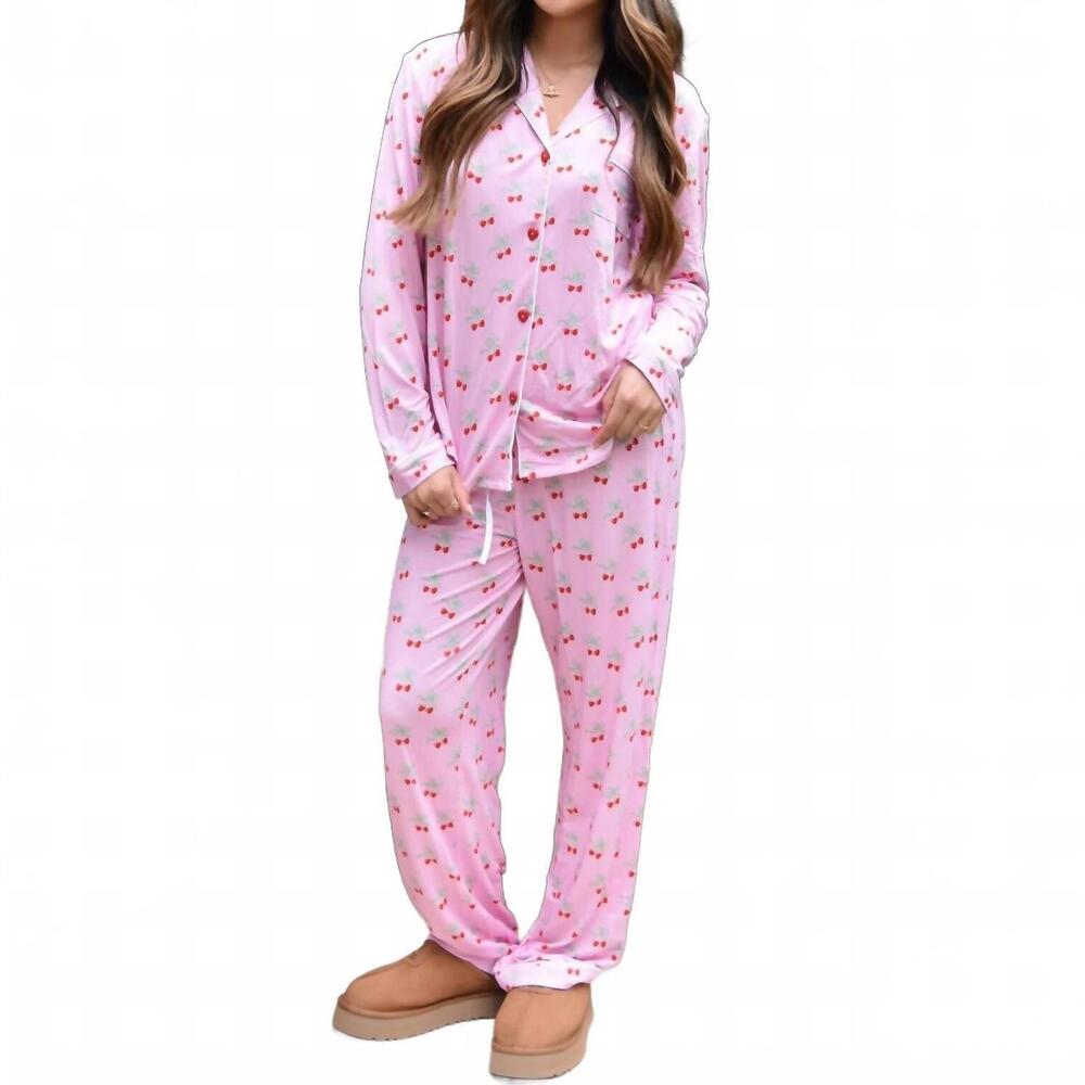 NEW KATIE J NYC juniors maia bow pj pant set in cherry